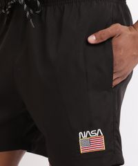 Shorts-Masculino-de-Elastico-com-Logo--NASA--Preto-9945963-Preto_2