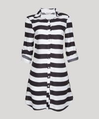 Vestido-Chemise-Saida-de-Praia-Feminina-Estampada-Listrada-Manga-7-8-Preto-9950932-Preto_5