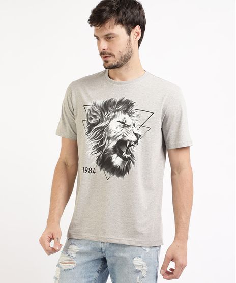 Camiseta-Masculina-Leao-Manga-Curta-e-Gola-Careca-Cinza-Mescla-Claro-9963295-Cinza_Mescla_Claro_1