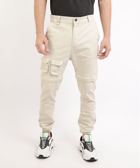 Calca-Masculina-Vira-Bermuda-de-Sarja-Jogger-com-Bolsos-Bege-9965120-Bege_1