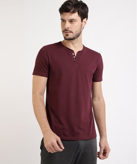 Camiseta-Masculina-Basica-Manga-Curta-Gola-V-com-Botoes-Vinho-9652148-Vinho_1