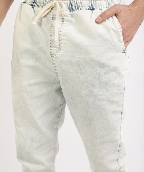 calça jeans com cadarço masculina