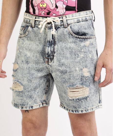 Bermuda-Jeans-Masculina-Reta-Marmorizada-com-Desfiados-e-Cadarco-Azul-Medio-9961853-Azul_Medio_1