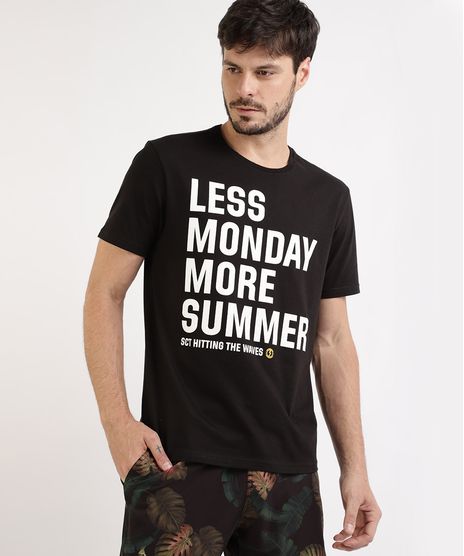 Camiseta-Masculina--Less-Monday-More-Summer--Manga-Curta-Gola-Careca--Preta-9858410-Preto_1