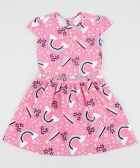 Vestido-Infantil-Estampado-de-Arco-Iris-Manga-Curta-com-Cinto-Rosa-9953033-Rosa_1