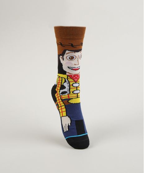 Meia-Masculina-Cano-Alto-Divertida-Woody-Toy-Story-Estampada-Marrom-9957612-Marrom_1
