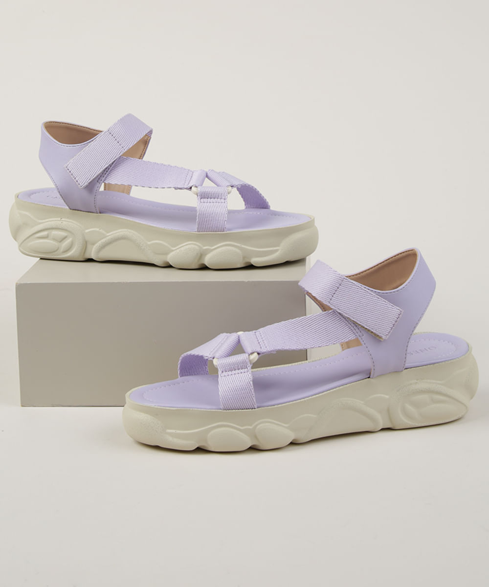 Papete Feminina Zatz Flatform Tratorada com Velcro Lilás