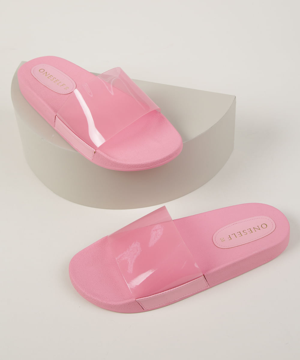 Chinelo Slide Feminino Oneself com Vinil Rosa