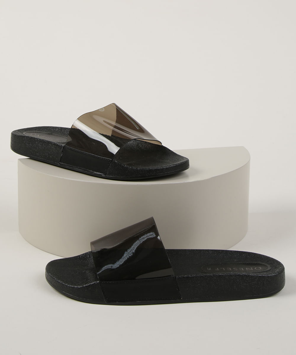 Chinelo Slide Feminino Oneself com Vinil Preto