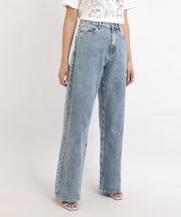 Calca-Jeans-Feminina-Mindset-Wide-Reta-Cintura-Alta-Marmorizada-com-Bolsos-Azul-Claro-9960920-Azul_Claro_1