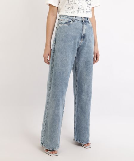 Calca-Jeans-Feminina-Mindset-Wide-Reta-Cintura-Alta-Marmorizada-com-Bolsos-Azul-Claro-9960920-Azul_Claro_1