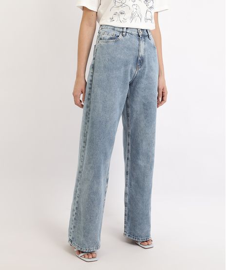 Calca-Jeans-Feminina-Mindset-Wide-Reta-Cintura-Alta-Marmorizada-com-Bolsos-Azul-Claro-9960920-Azul_Claro_1