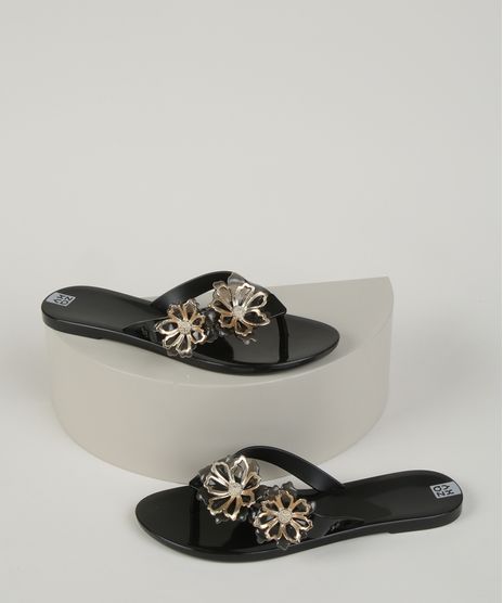 Rasteirinha-Feminina-Zaxy-Sunshine-com-Flor-Preta-9960484-Preto_1