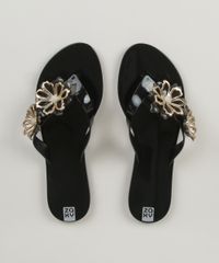 Rasteirinha-Feminina-Zaxy-Sunshine-com-Flor-Preta-9960484-Preto_2