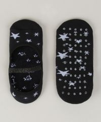 Meia-Feminina-Sapatilha-Estampada-de-Estrelas-Antiderrapante-Preta-9961832-Preto_1