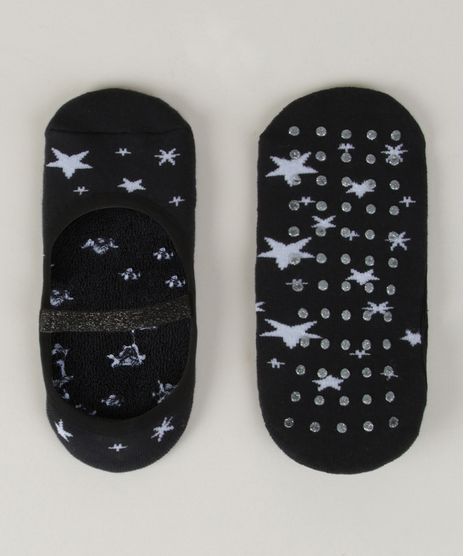 Meia-Feminina-Sapatilha-Estampada-de-Estrelas-Antiderrapante-Preta-9961832-Preto_1