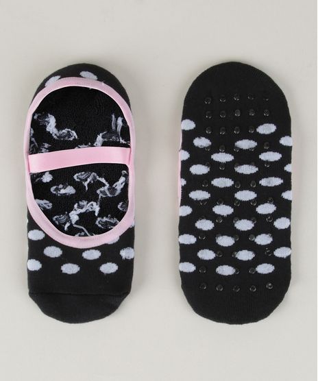 Meia-Feminina-Sapatilha-Estampada-de-Poa-Antiderrapante-Preta-9961833-Preto_1