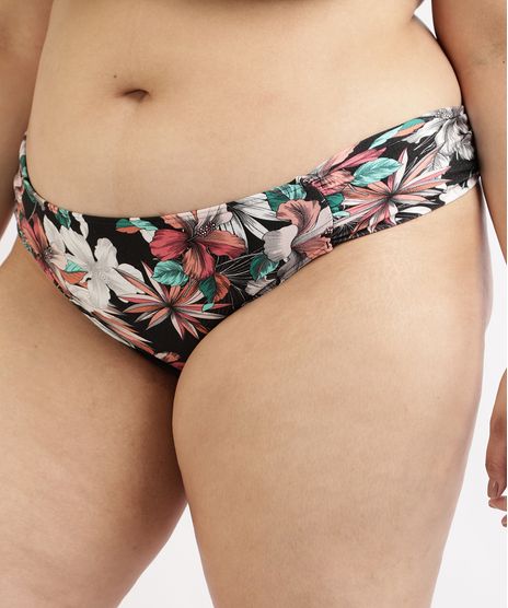 Biquini-Calcinha-Plus-Size-Estampado-Floral-com-Franzido-e-Protecao-UV50--Preto-9958144-Preto_1