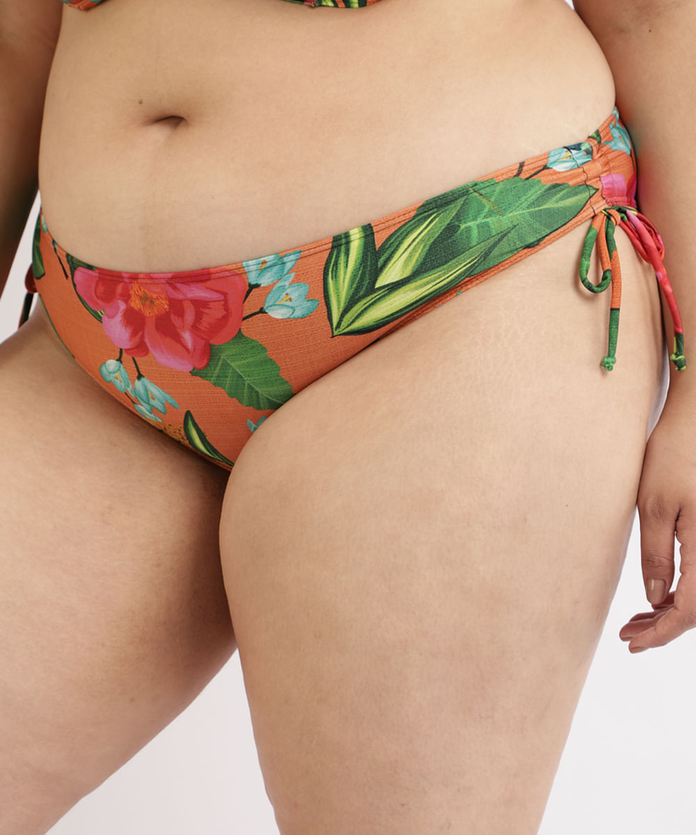 Biquíni Calcinha Plus Size Estampado Beija-Flor com Amarração e Proteção UV50+ Cobre