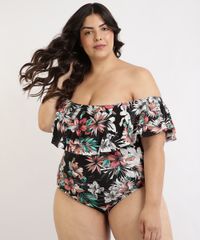 Maio-Body-Plus-Size-Ombro-a-Ombro-Estampado-Floral-com-Bojo-e-Protecao-UV50--Preto-9961574-Preto_1