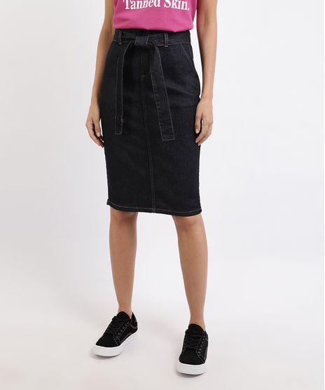 Saia-Jeans-Feminina-Midi-Lapis-com-Recorte-Bolsos-e-Faixa-Para-Laco-Azul-Escuro-9944963-Azul_Escuro_1