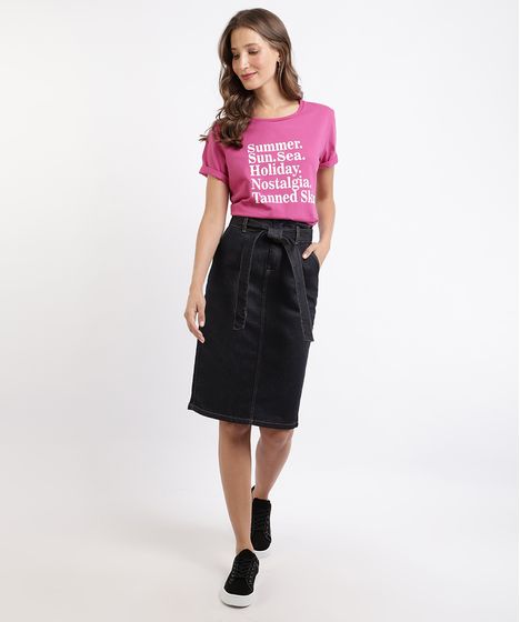 saia jeans lapis midi