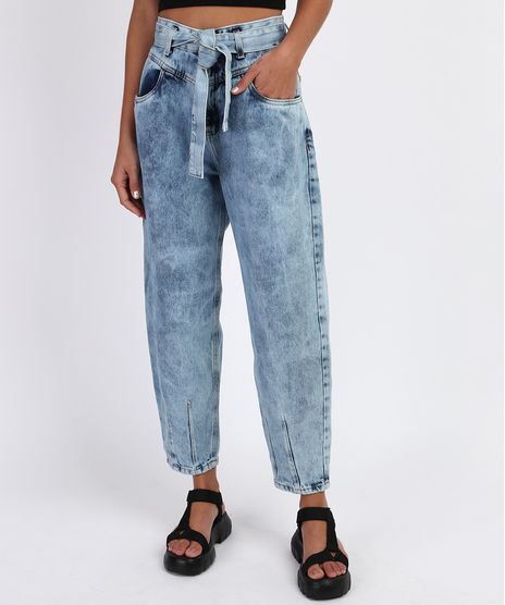 Calca-Jeans-Feminina-Baggy-Cintura-Super-Alta-Marmorizada-com-Faixa-para-Amarrar-Azul-Claro-9961220-Azul_Claro_1