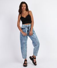 Calca-Jeans-Feminina-Baggy-Cintura-Super-Alta-Marmorizada-com-Faixa-para-Amarrar-Azul-Claro-9961220-Azul_Claro_3