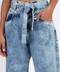 Calca-Jeans-Feminina-Baggy-Cintura-Super-Alta-Marmorizada-com-Faixa-para-Amarrar-Azul-Claro-9961220-Azul_Claro_4