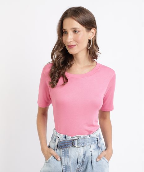 Blusa-Feminina-Basica-Canelada-Manga-Curta-Decote-Redondo-Rosa-9768764-Rosa_1_1