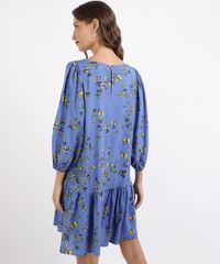 Vestido-Feminino-Curto-Estampado-de-Borboletas-Manga-Bufante--Azul-9953246-Azul_2