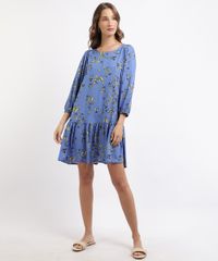 Vestido-Feminino-Curto-Estampado-de-Borboletas-Manga-Bufante--Azul-9953246-Azul_3