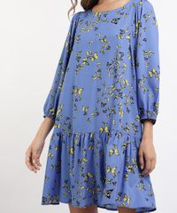 Vestido-Feminino-Curto-Estampado-de-Borboletas-Manga-Bufante--Azul-9953246-Azul_4