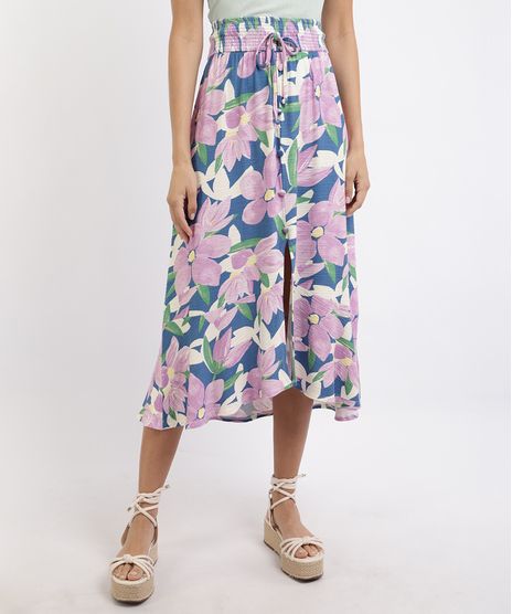 Saia-Feminina-Midi-Estampada-Floral-com-Lastex-e-Fenda-Roxa-9955405-Roxo_1