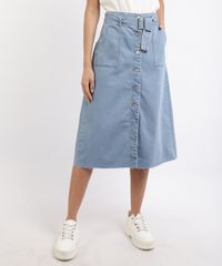 Saia-Jeans-Feminina-Midi-com-Botoes-e-Cinto-Azul-Claro-9960707-Azul_Claro_1