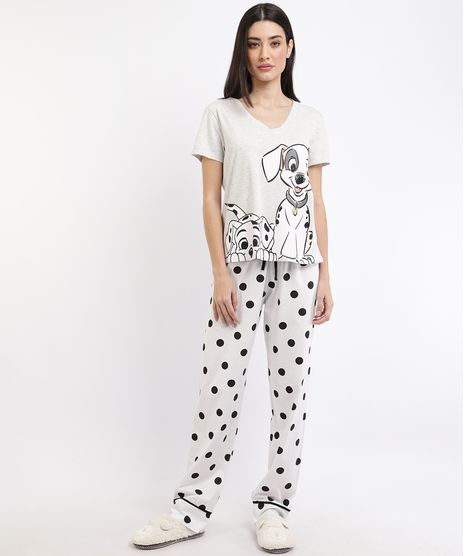 Pijama-Feminino-Dalmatas-Estampado-de-Poa-Manga-Curta-Cinza-Mescla-9961124-Cinza_Mescla_1