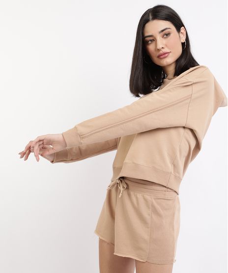 Pijama-de-Moletom-Feminino-Basico-com-Capuz-Manga-Longa-Bege-9962579-Bege_1