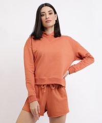 Kit-de-Blusao-em-Moletom-Feminino-Basico-com-Capuz---Short--Cobre-9962580-Cobre_1