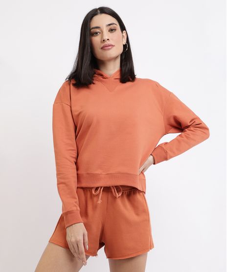 Kit-de-Blusao-em-Moletom-Feminino-Basico-com-Capuz---Short--Cobre-9962580-Cobre_1