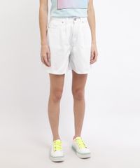 Bermuda-de-Sarja-Feminina-Reta-Cintura-Super-Alta-com-Bolsos-Branca-9963949-Branco_1