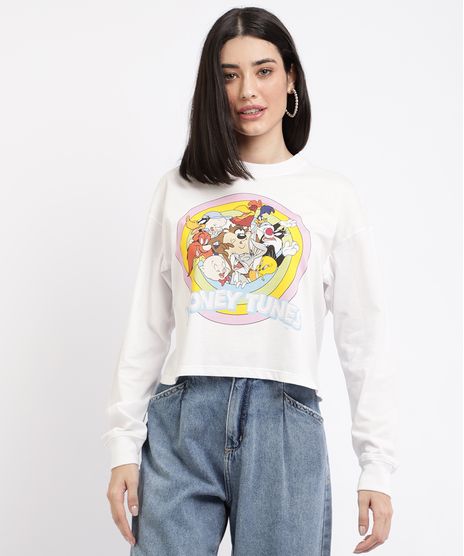 Blusa-Feminina-Looney-Tunes-Manga-Longa-Gola-Alta-Branca-9964597-Branco_1