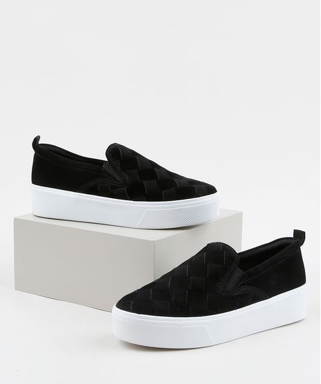 Tenis-Slip-On-Feminino-Via-Uno-com-Tresse-Preto-9964826-Preto_1