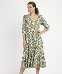 Vestido-Feminino-Midi-Estampa-de-Folhagens-Manga-Curta-com-Botoes-Multicor-9953808-Multicor_1