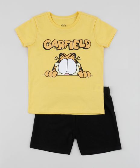 Conjunto-Infantil-Garfield-de-Camiseta-Manga-Curta-Amarela---Short--Preto-9952695-Preto_1