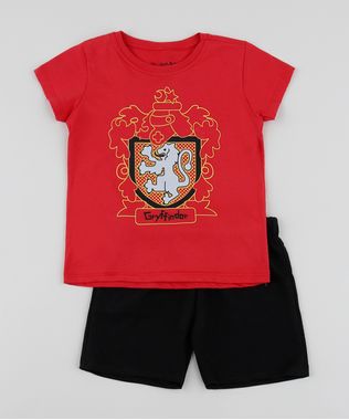 Conjunto-Infantil-Harry-Potter-de-Camiseta-Manga-Curta-Vermelha---Short--Preto-9952705-Preto_1