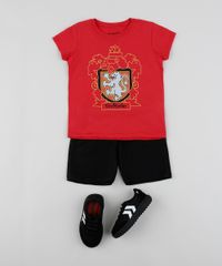 Conjunto-Infantil-Harry-Potter-de-Camiseta-Manga-Curta-Vermelha---Short--Preto-9952705-Preto_3