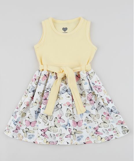 Vestido-Infantil-Borboletas-Sem-Manga-com-Faixa-para-Amarrar-Amarelo-9953021-Amarelo_1