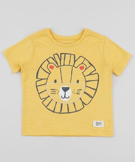 Camiseta-Infantil-Leao-Estampa-Interativa-Manga-Curta-Gola-Careca-Amarela-9954957-Amarelo_1