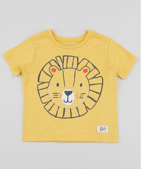 Camiseta-Infantil-Leao-Estampa-Interativa-Manga-Curta-Gola-Careca-Amarela-9954957-Amarelo_1