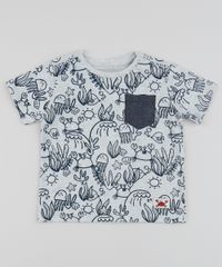 Camiseta-Infantil-Estampado-de-Fundo-do-Mar-com-Bolso-Manga-Curta-Gola-Careca-Cinza-Mescla-Claro-9954961-Cinza_Mescla_Claro_1